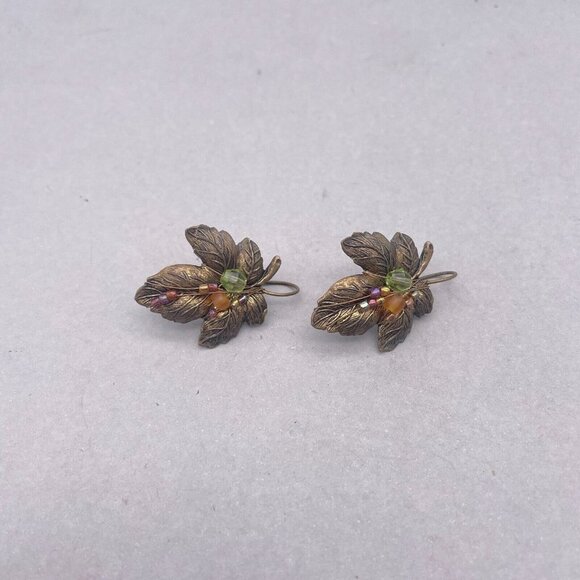 Cara Stimmel Ltd Leaf Beaded Center Earring Hook Closure Gold Tone - Picture 2 of 5